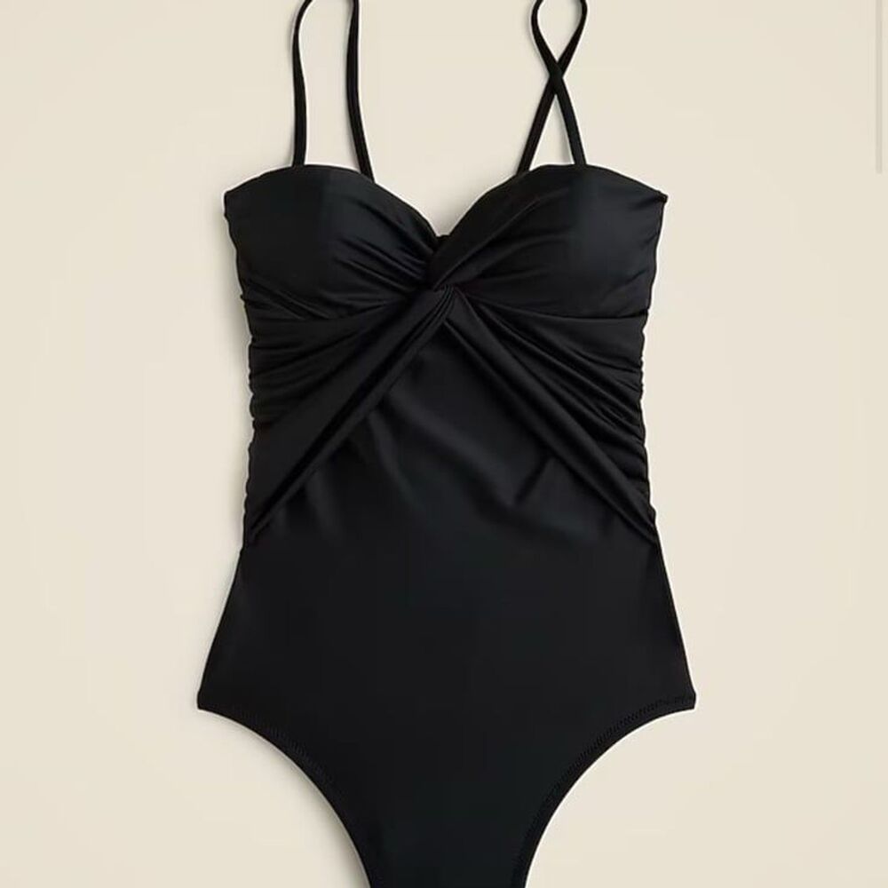 J. Crew Women's Twist Front Bandeau One Piece Swimsuit Black Plus Size 20
